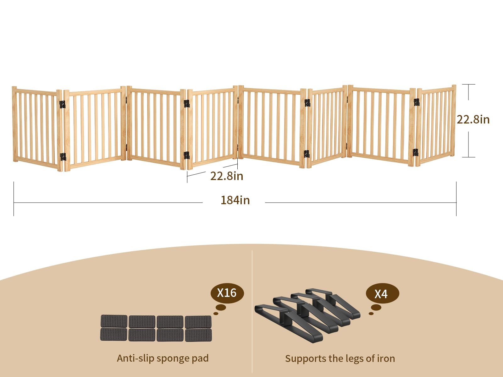 YOCAN Wooden Freestanding Dog Gate, Pet Gate for Indoor Use, Dog Fence for Doorways, Stairs & House, Step-Over Design, Easy to I