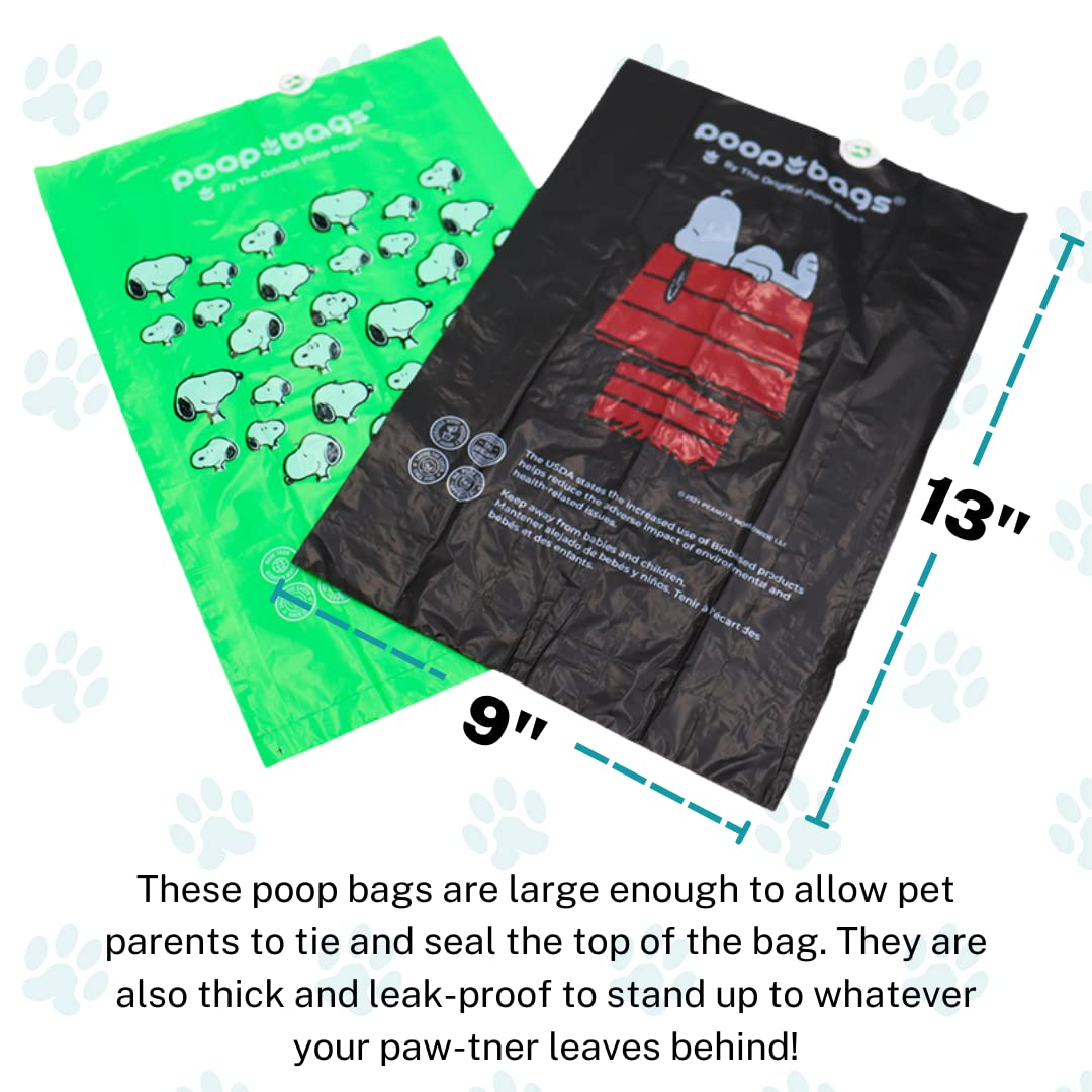 The Original Poop Bags Usda Biobased Pet Waste Bags - Peanuts Characters - Durable, Leak Resistant, 60 Count, Blk/Green