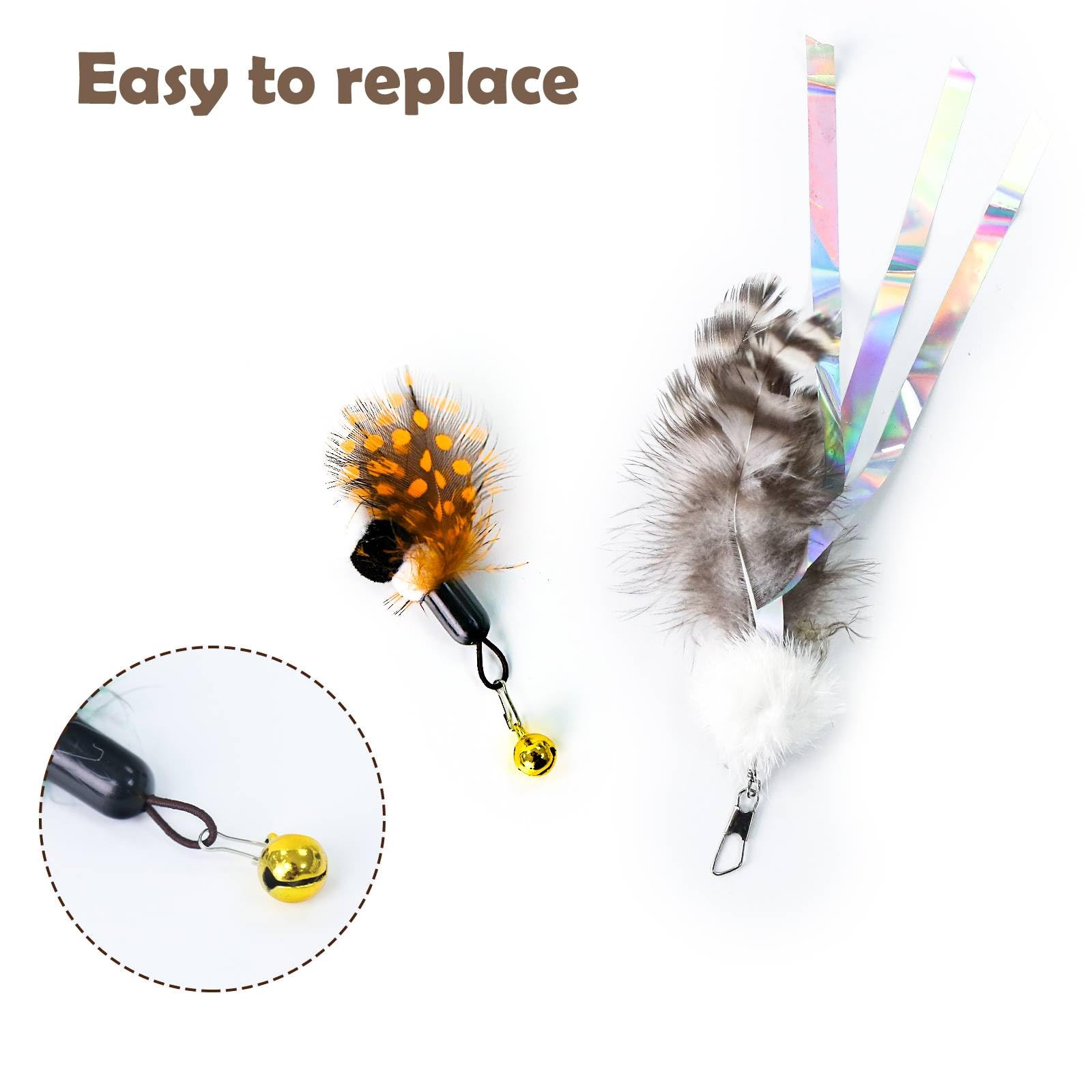 Hokoad Cat Insect Feather Toys, Cat Feather Toys Accessories, 1 Pcs Cat Wand And 6 Pieces Natural Insect Cat Toy Feathers Refill