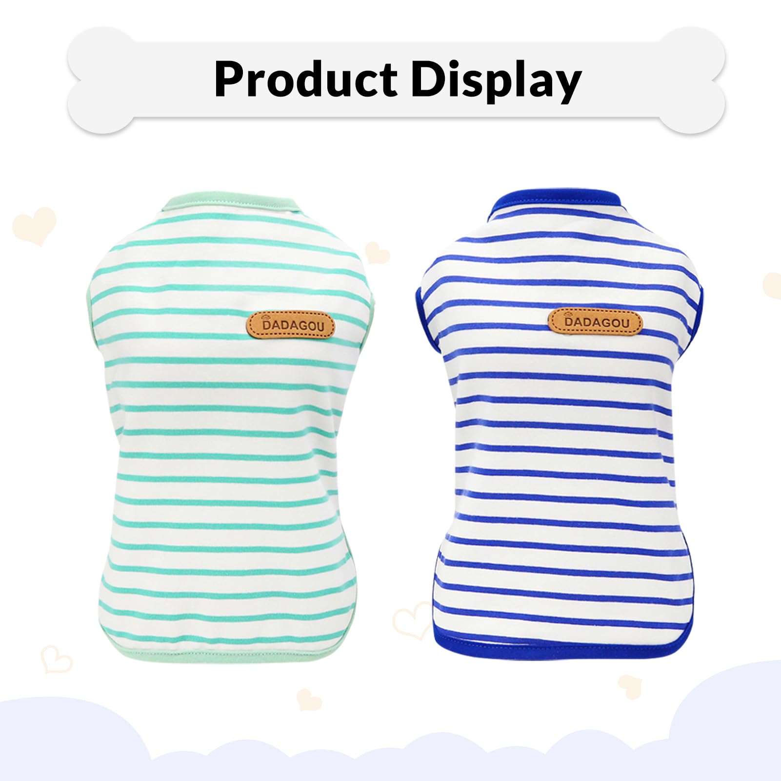 Preferhouse Dog Shirts For Small Dogs 2 Pack, S Dog Sleeveless Striped Vests Dog Pullover T-Shirts Lightweight Puppy Kitten Tank