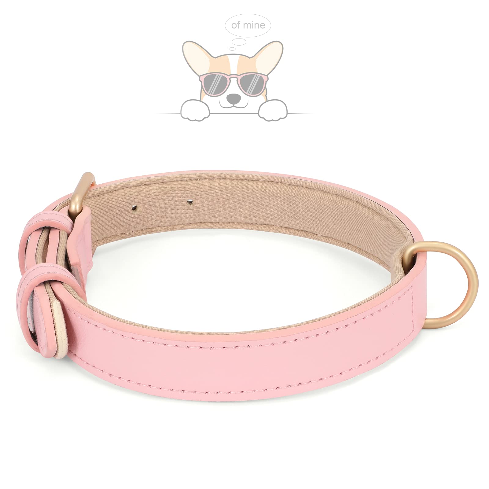 Whippy Leather Dog Collar For Small Medium Large Dog Adjustable Soft Breathable Leather Padded Puppy Collar With Alloy Buckle Heavy Duty Waterproof Classic Dog Pet Collar,Pink,L