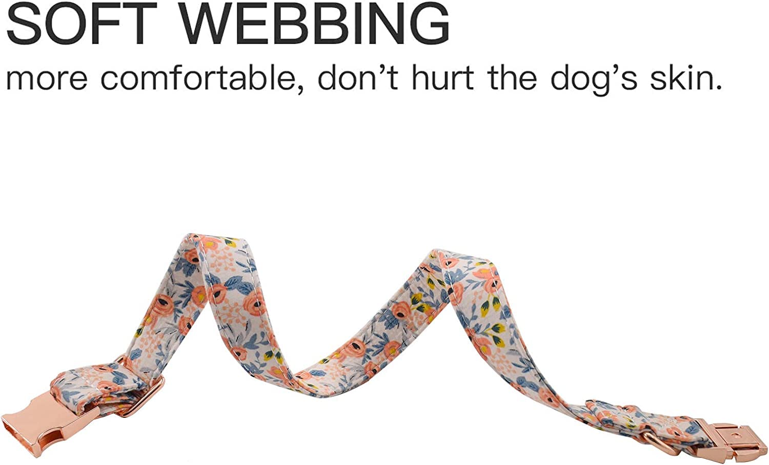 Xdudeed Wud Dog Collar, Cute Flower Floral Patterns Pet Collars For Girl Female Boy Small Medium Large Dogs, Strong Rose Gold Me