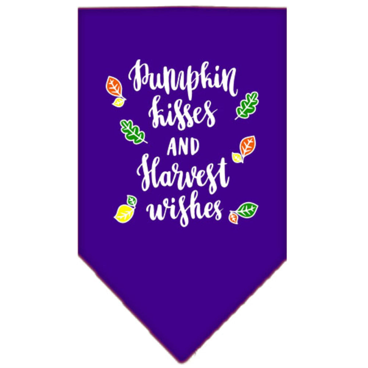 Dog Bandana Screen Printed, &quot;Pumpkin Kisses & Harvest Wishes&quot; Purple Large