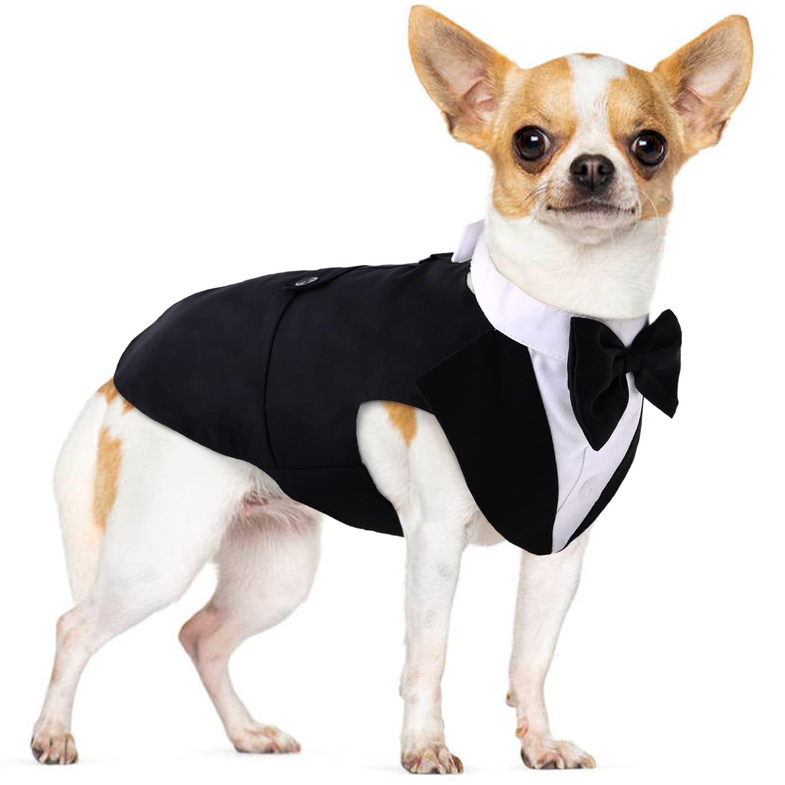 Pumyporeity Medium Dog Bowtie Tuxedo Suit, Wedding Outfit For Cats And Dogs, Bandana Set For Chihuahua, Boston Terrier, Bichon, 