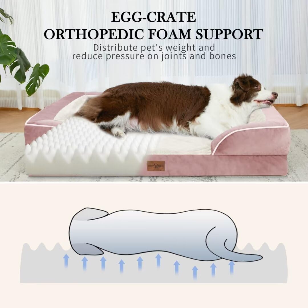 Comfort Expression Jumbo Dog Bed, Waterproof Orthopedic Dog Bed, Jumbo Breed Dog Bed For Extra Large Dogs, Pv Washable Dog Sofa Bed With Removable Cover & Non-Slip Bottom(Jumbo,Pink)