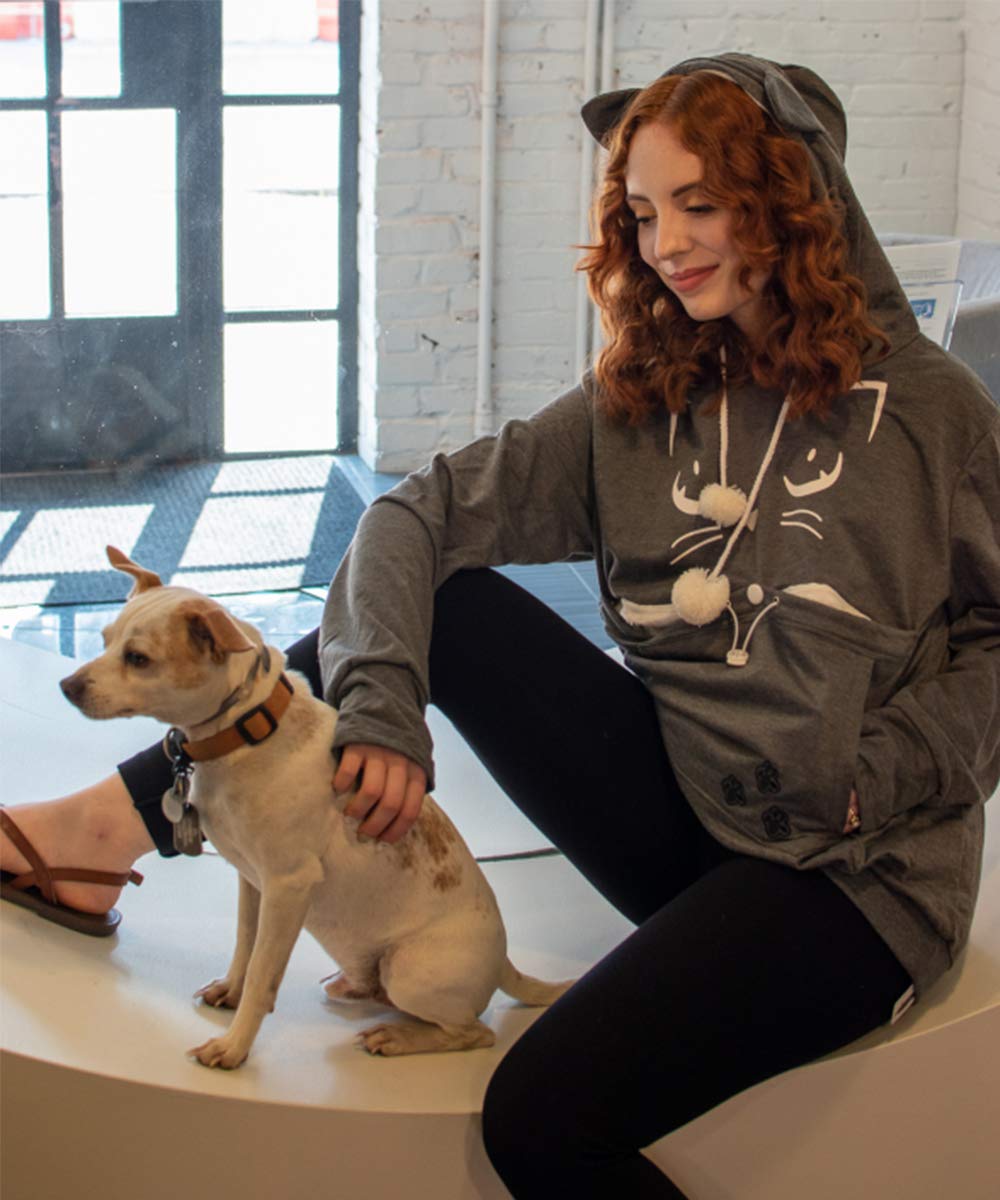 Unisex Hoodies Pet Holder Cat Dog Kangaroo Pouch Carries Pullover With Cat Printing Sweatshirt (Dark Grey, Xxl)