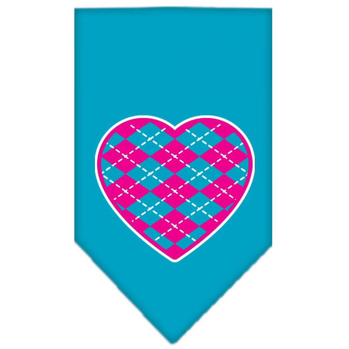 Pet and Dog Bandana Screen Printed, &quot;Pink Argyle Heart&quot; Turquoise Large