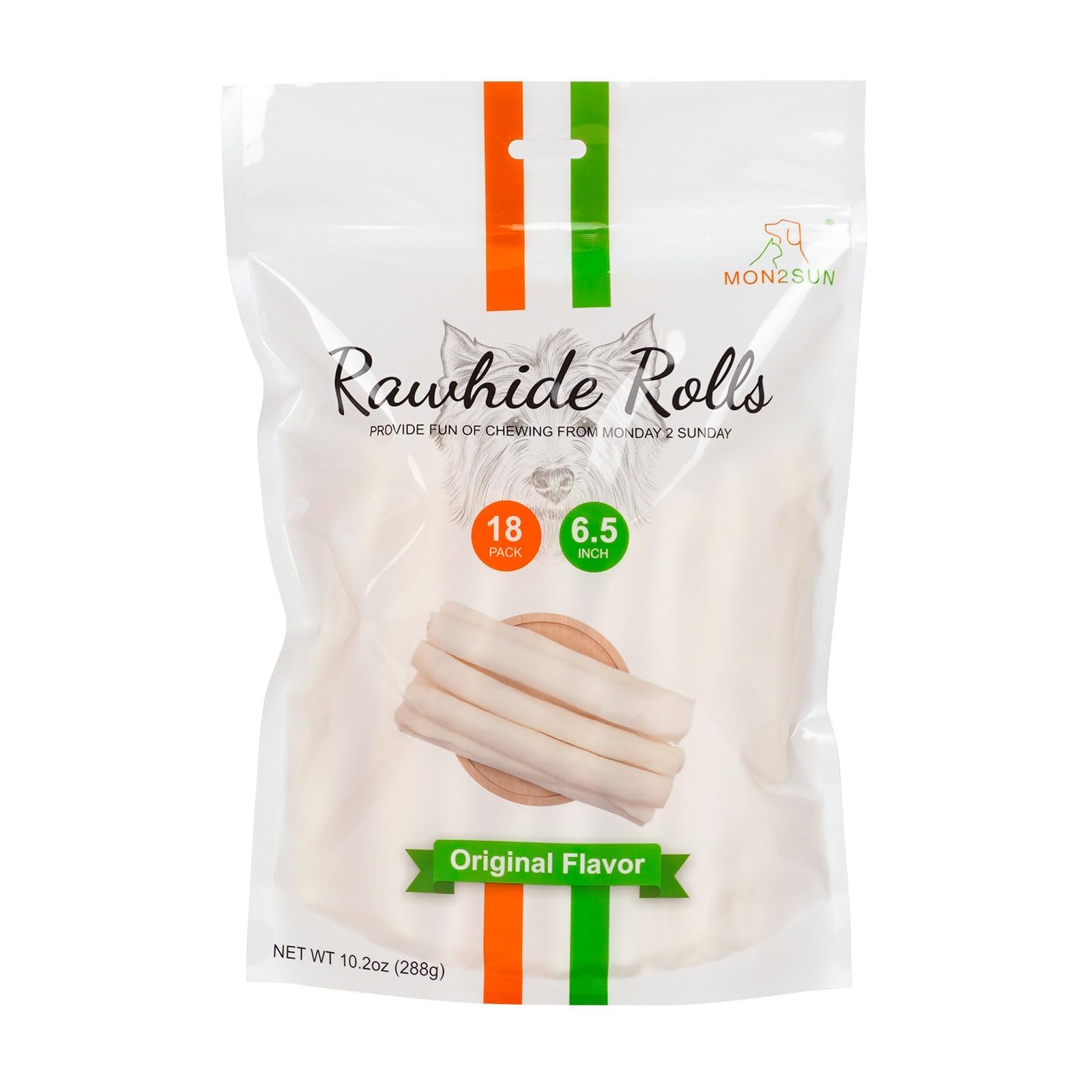 MON2SUN Dog Rawhide Rolls Twist Sticks 6-6.5 Inch Natural Dog Treat Dog Rawhide Chews 18 Count for Puppy and Small Dogs