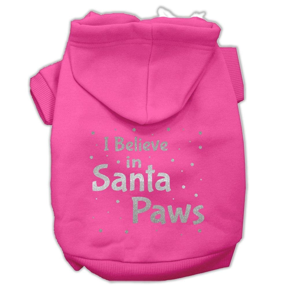 Christmas Pet, Dog & Cat Hoodie Screen Printed, I Believe in Santa Paws Bright Pink SM (3-6 lbs.)
