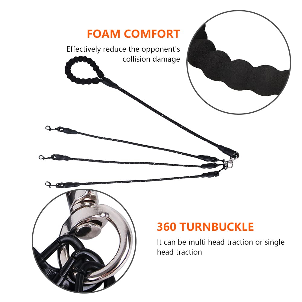Three Dog Leash - Comfortable Double Leash With Reflective, 360 Swivel No Tangle Training For Large Medium Small Dogs (Black, Th
