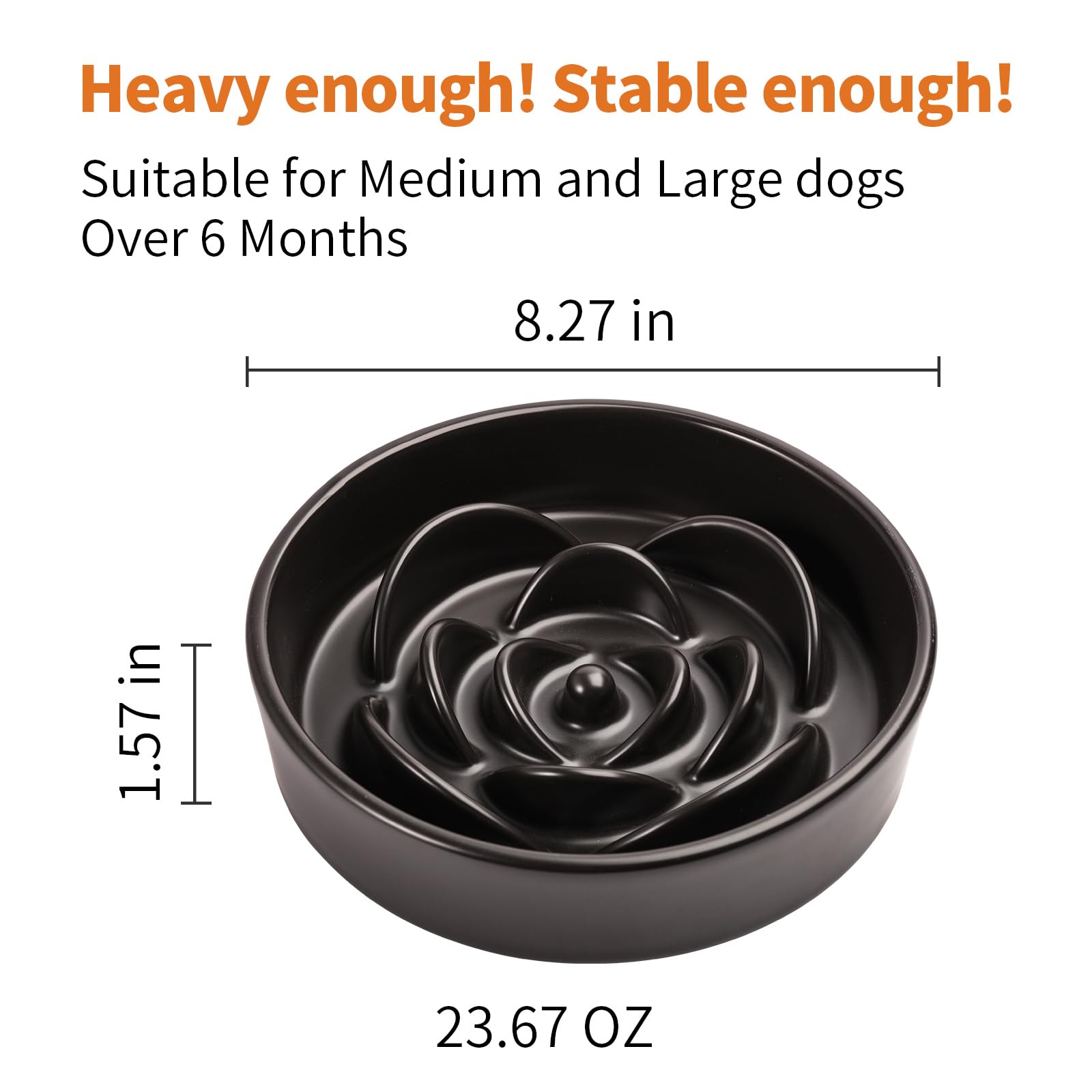 Black Ceramic Dog Bowl Slow Feeder for Medium and Large Breed,1.5 Cup 8.26 in Slow Feeding Bowl,Puzzle Dog Food Bowl for Fast Ea