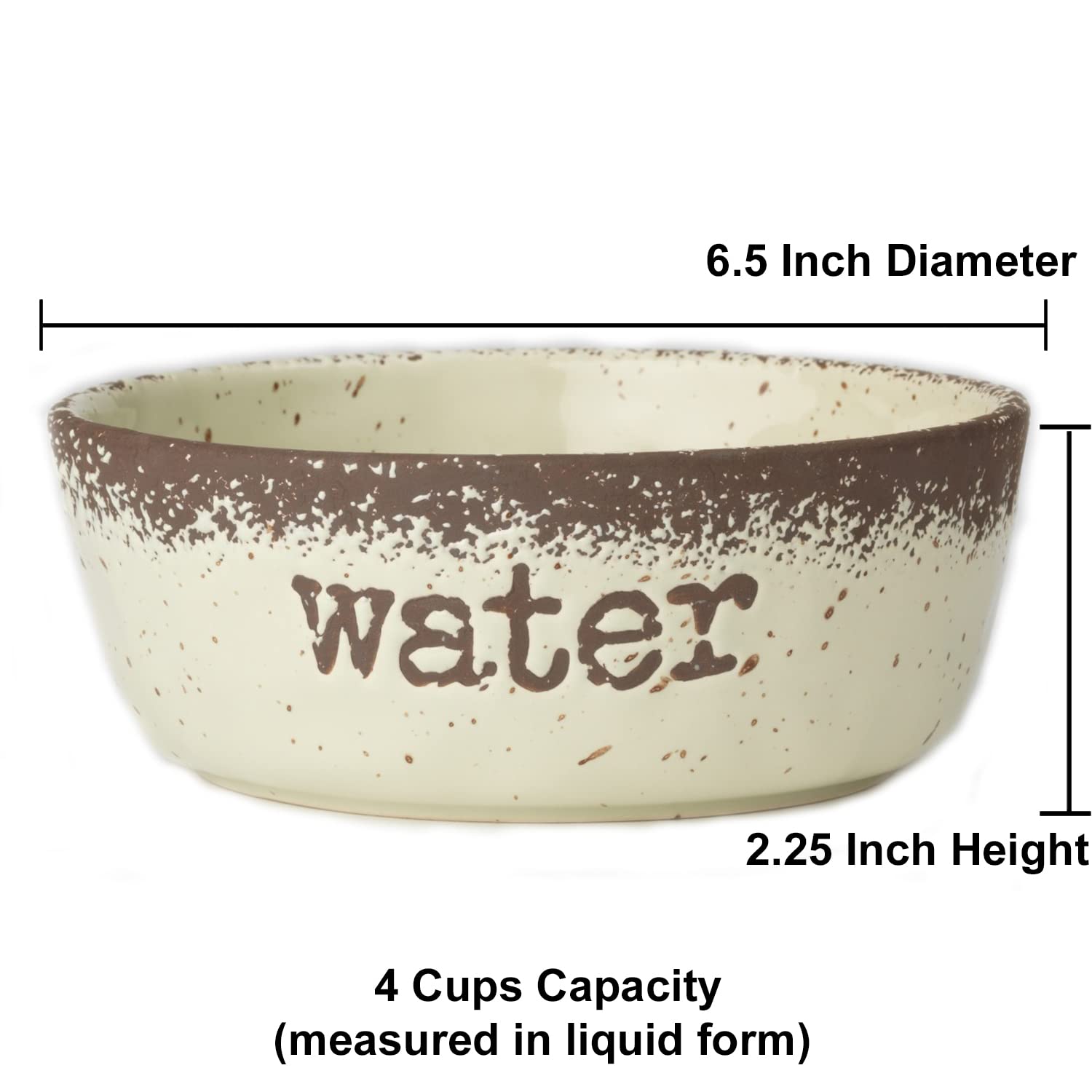 Petrageous 15019 Crockery Stoneware Water Dog Bowl With 4 Cup Capacity 6.5 Inch Diameter By 2.25 Inch Tall Great For Medium And