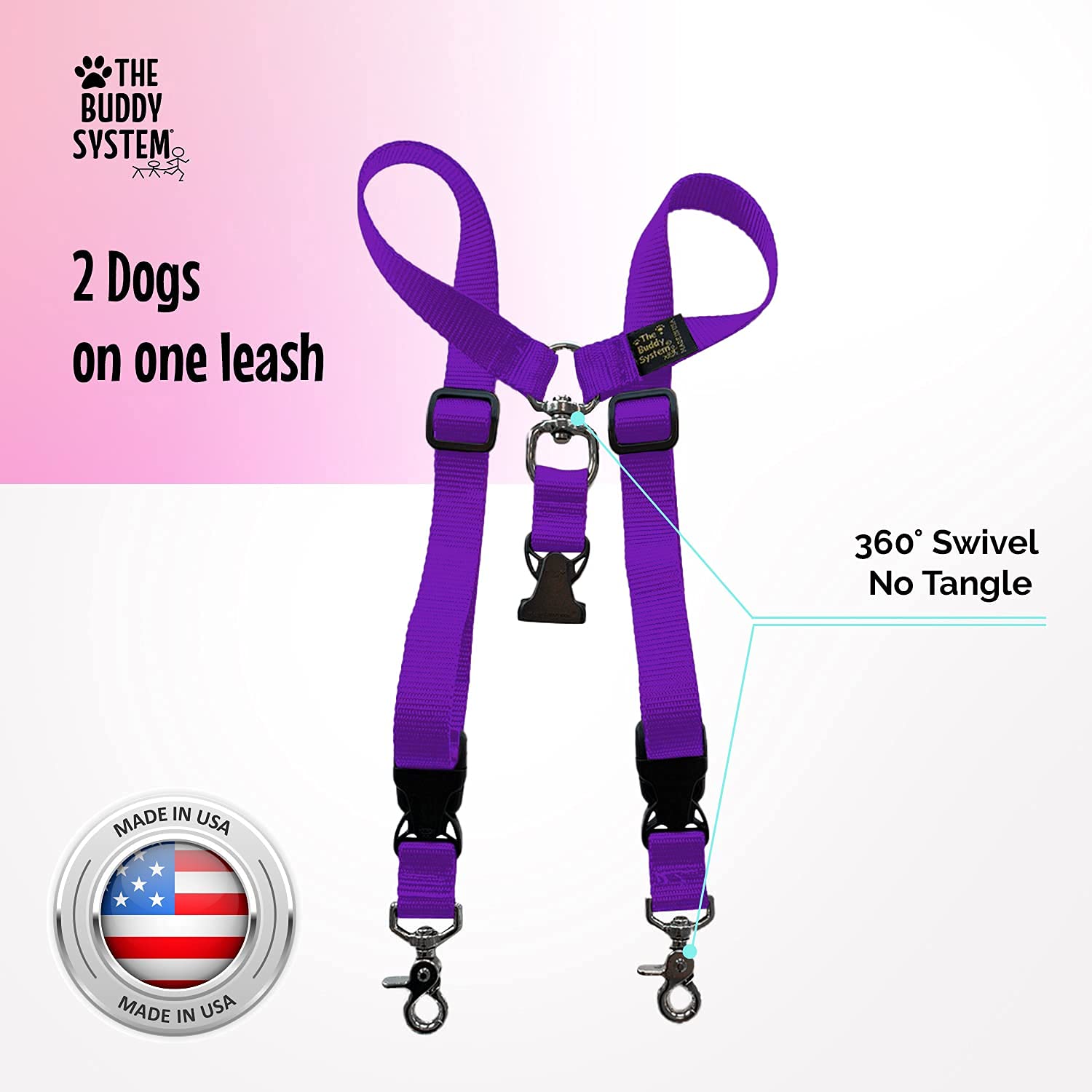 The Buddy System Accessories For Our Dog Leashes Made In Usa (Double Buddy, Regular Dog Purple)