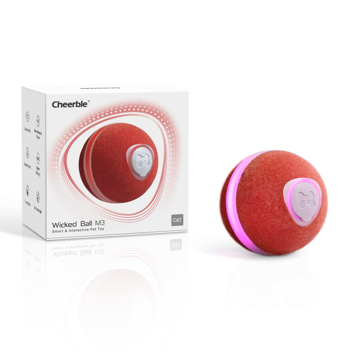 Cheerble Interactive Cat Ball Toy, Wicked Ball M3, Automatic Moving Smart Anti-Depression Pet Toy Fun Gift With Light