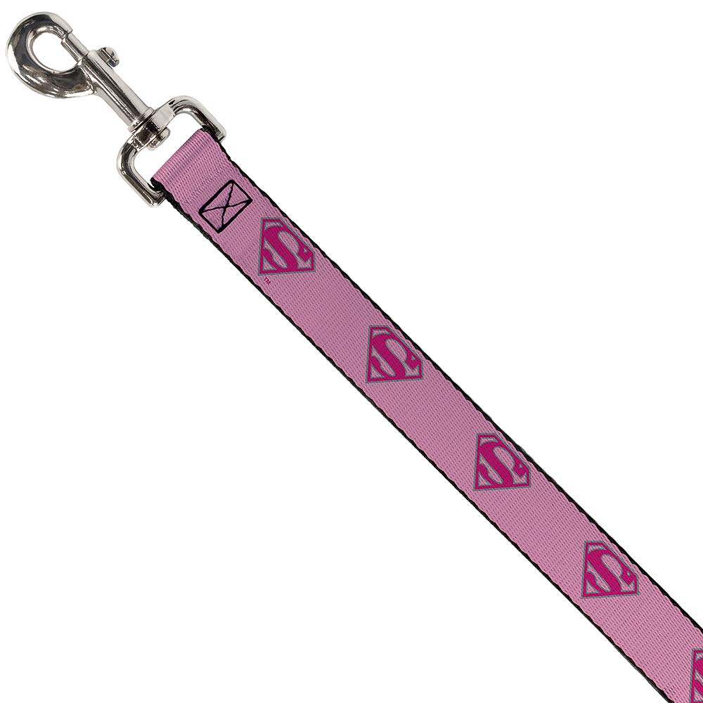 Dog Leash Superman Shield Pink 6 Feet Long 1.5 Inch Wide