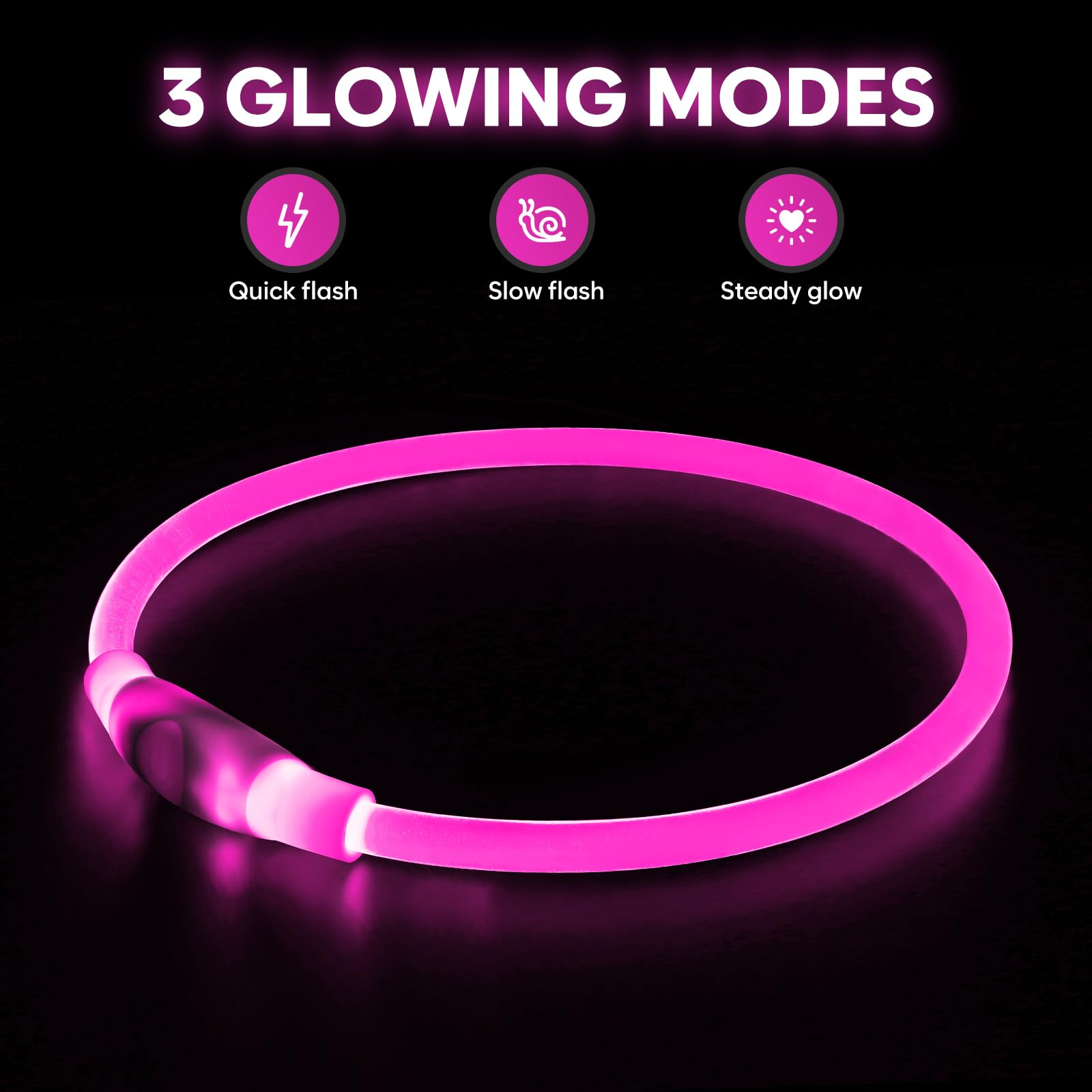 Higo Led Dog Collar, Usb Rechargeable Light Up Dog Collars, Tpu Cuttable Light Dog Necklace Glow In The Dark (Pink)