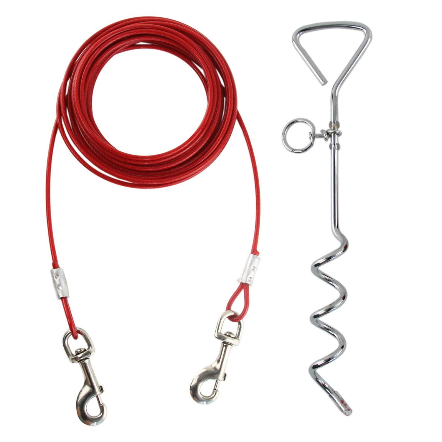 30Ft Dog Tie Out Cable For Dogs, 16'' Chrome Plated Anti Rust Stake, Great For Camping Or The Garden, Suitable For Harness, Leas