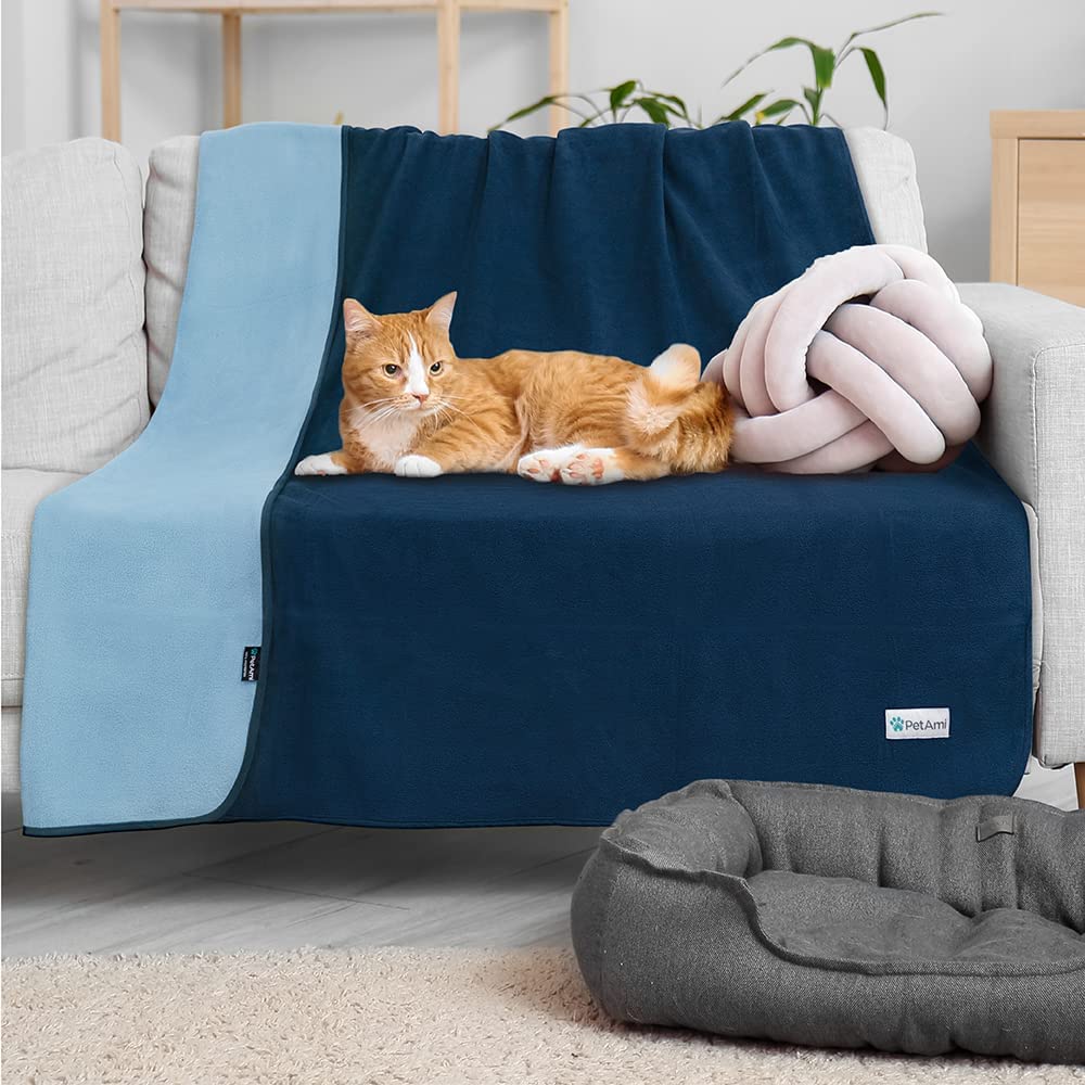 Petami Waterproof Dog Blanket For Small Medium Pets Dogs Cats, Pet Couch Cover Protector For Furniture, Reversible Washable Soft Fleece Cat Blanket For Bed Couch Sofa, 29X40 (Navy/Blue)
