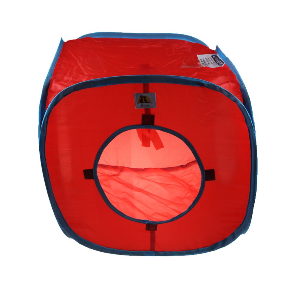 Emours Cat Play Cube Collapsible Tunnel Cat House Toys,With 4 Balls, Red