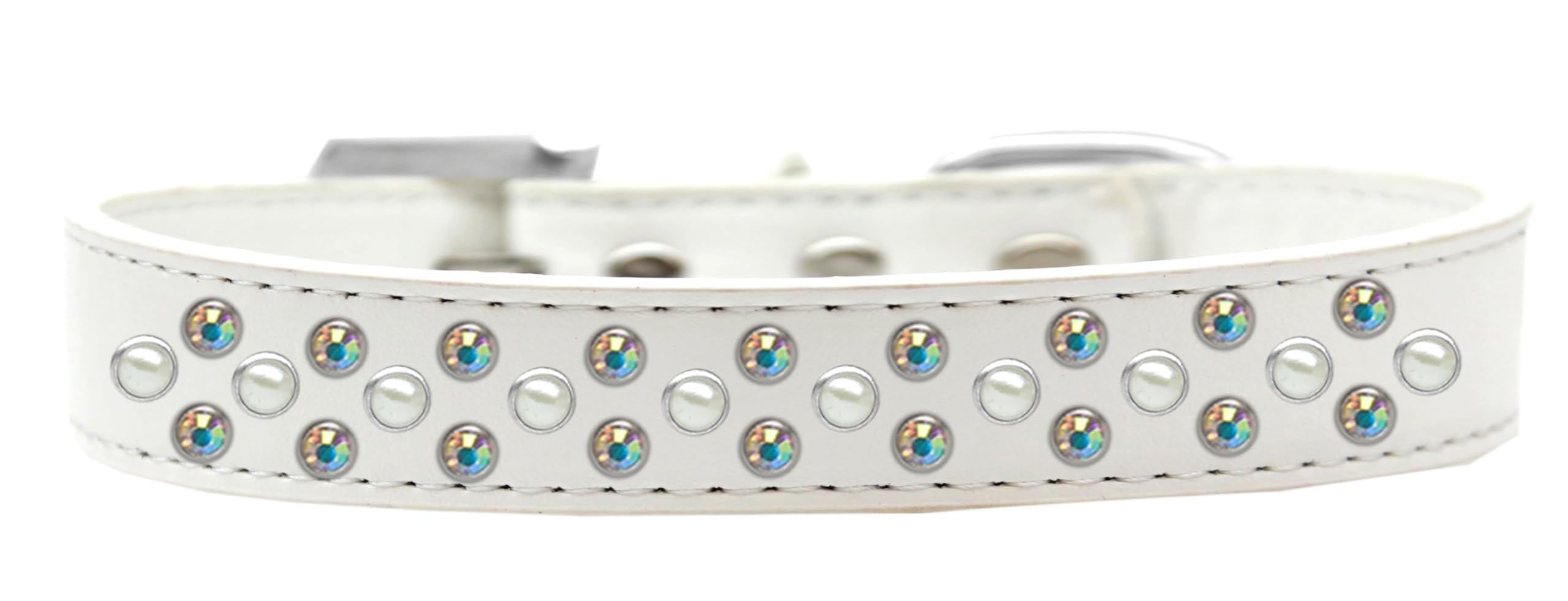 Dog, Puppy & Pet Fashion Collar, Pearl and Aurora Borealis Crystal Rimsets Sprinkles White 16