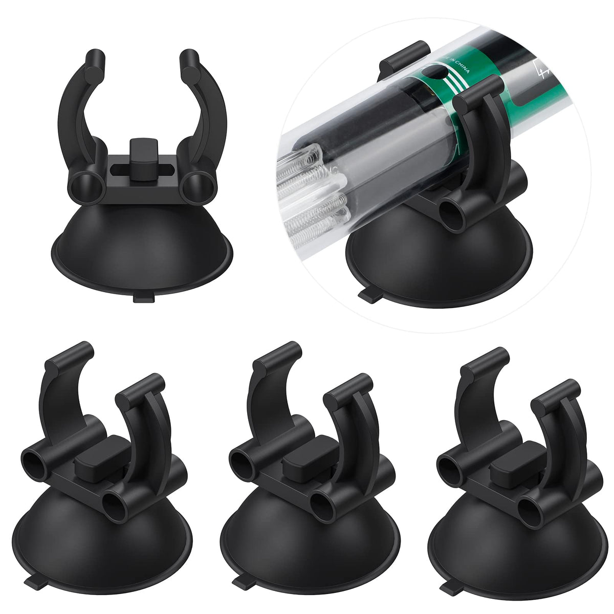 Pawfly 1.3 Inch Aquarium Heater Suction Cups Suckers With 0.95 Inch Clips Black Standard Heating Rod Holders Clamps For Fish Tanks (Not For Airline Tubing), 12 Pack