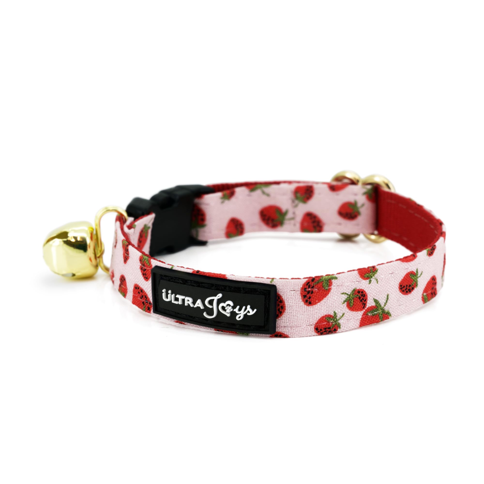 Ultra Joys Cat Collar With Bells - Breakaway Collar For Kittens & Cats - Strawberry Large