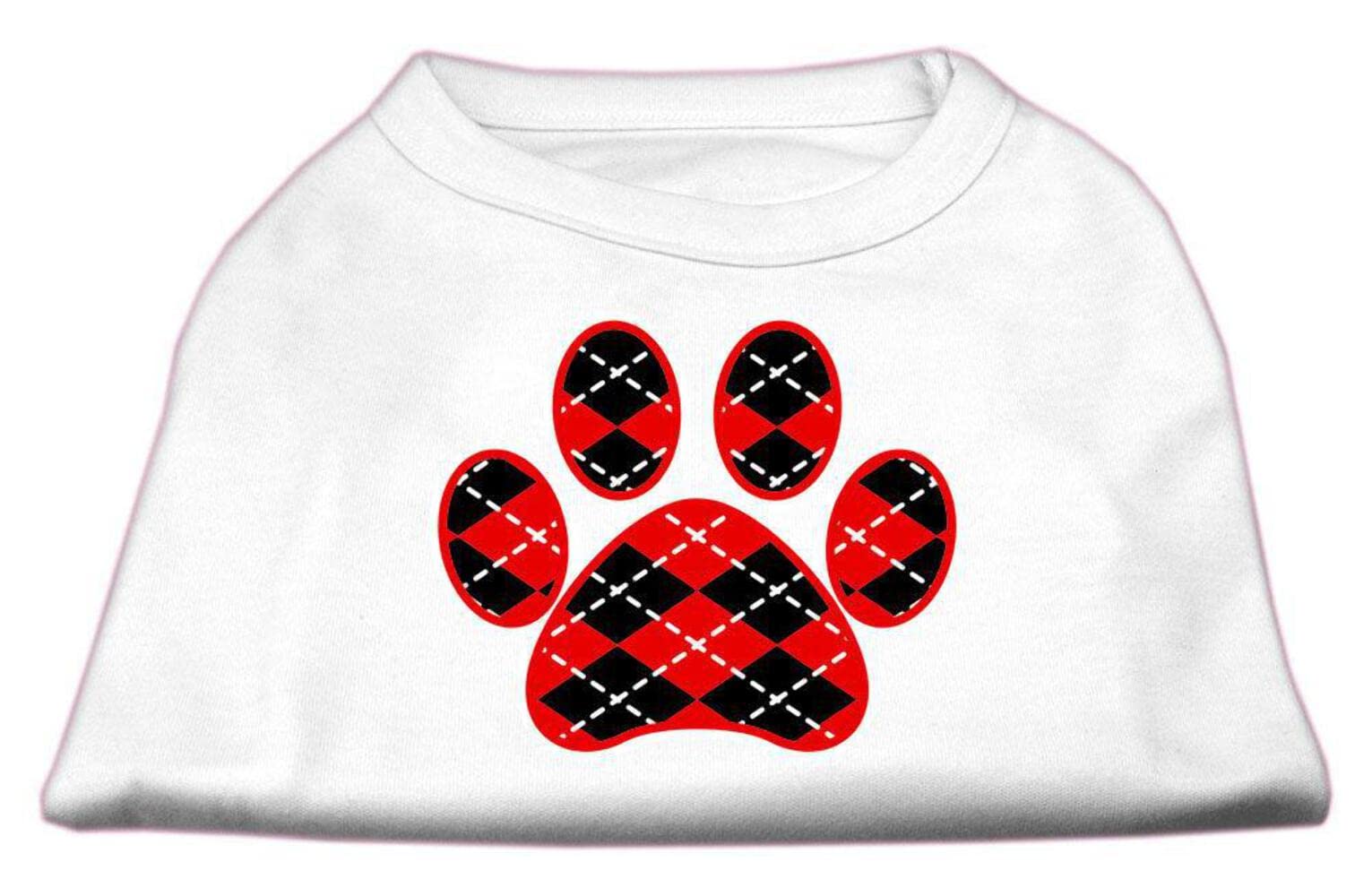 Pet Dog & Cat Shirt Screen Printed, 'Argyle Paw Red' Black 3Xl (25-35 Lbs.)