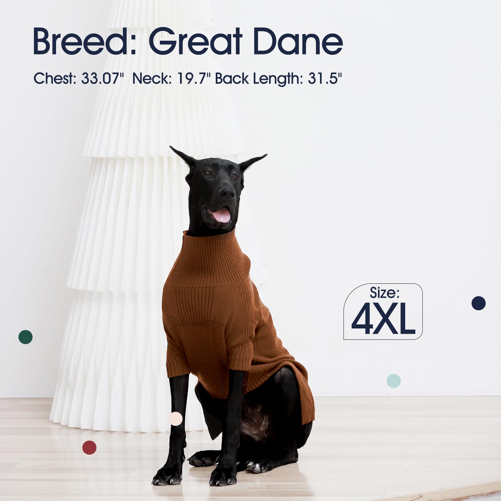 Iecoii Large Dog Sweater, Pet Sweaters For Large Dogs, Thanksgiving Fall Sweatshirt, Turtleneck Thick Warm Girl Knitwear, Winter