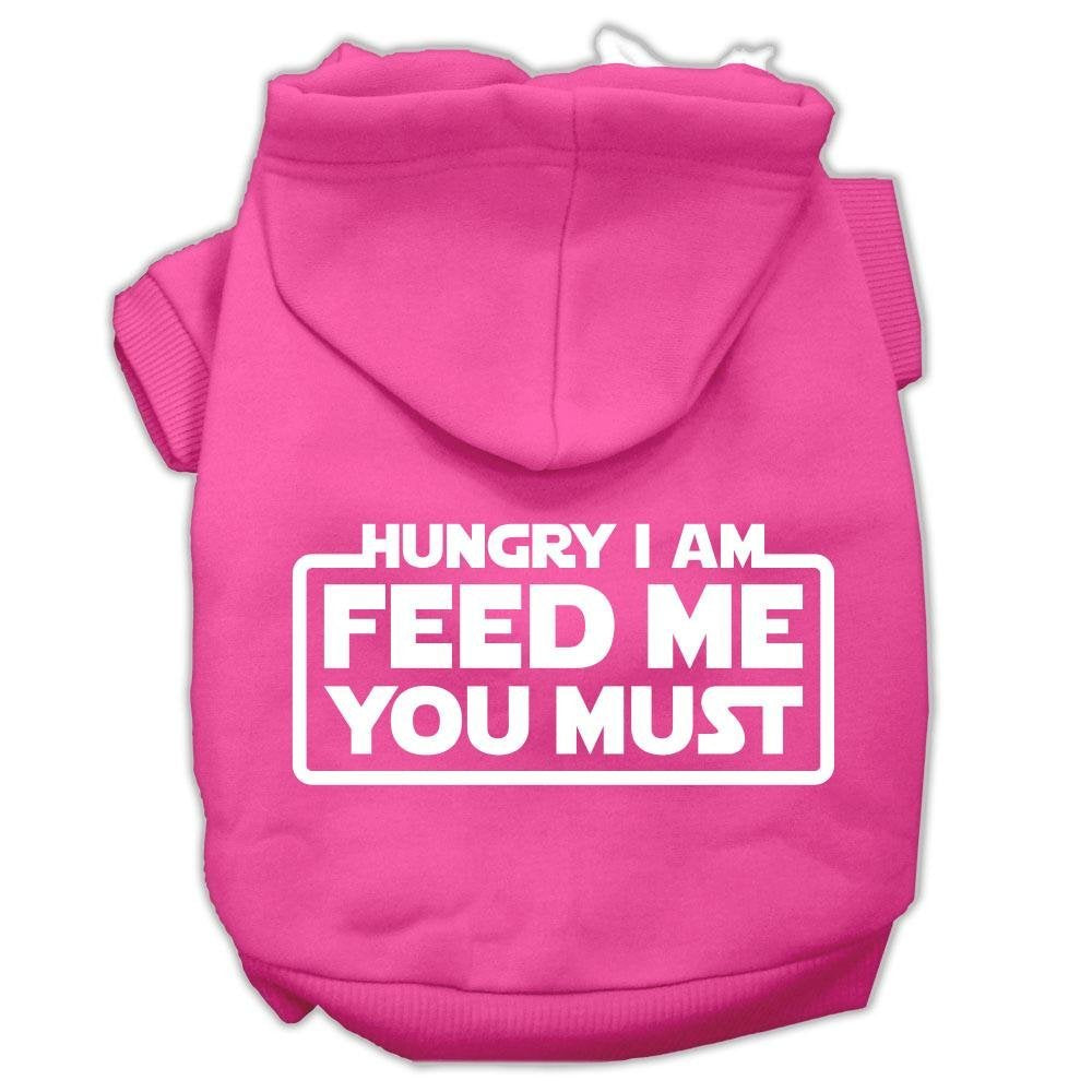 Pet, Dog & Cat Hoodie Screen Printed, 'Hungry I Am, Feed Me You Must' Bright Pink 3Xl (25-35 Lbs.)