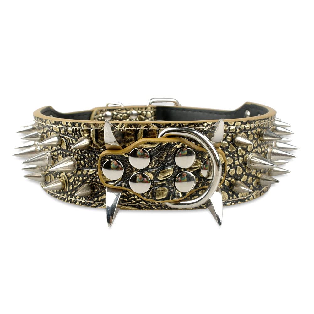 Serijoars Spiked Studded Dog Collar, Pu Leather Dog Collar, Adjustable Pet Collars For Medium Or Large Breed Pet (S, Gold Brown5