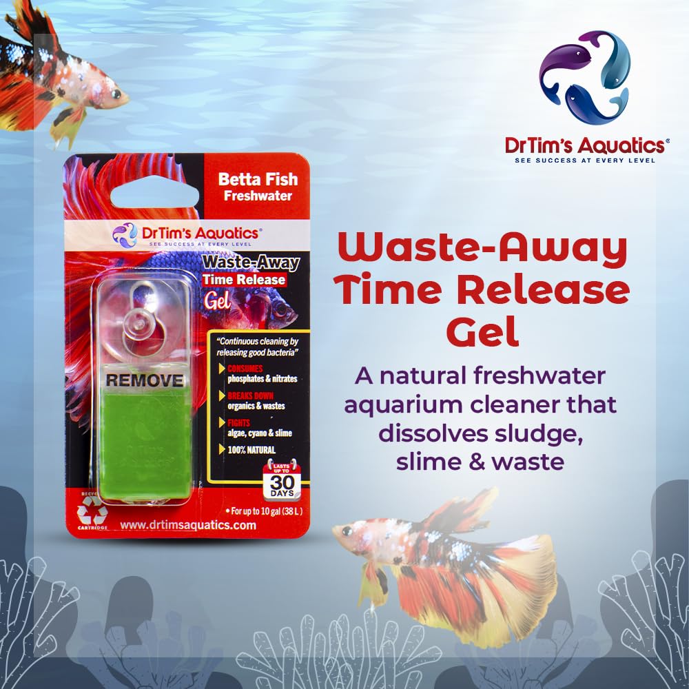 DrTims Aquatics Freshwater Waste-Away Time Release Leave-In Gel - Natural Cleaner for Betta Aquariums - Solution for Dissolving