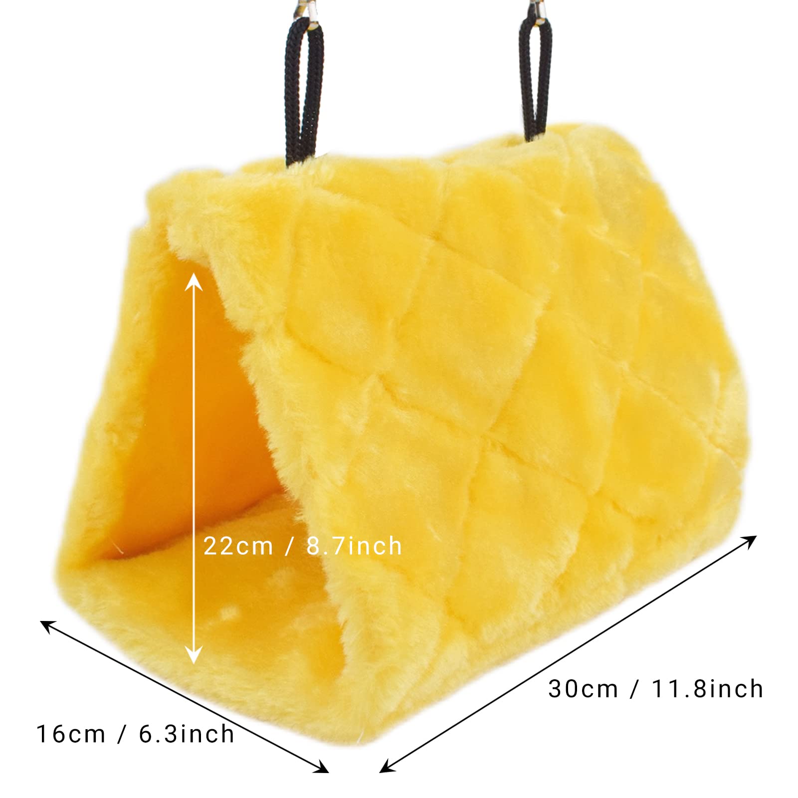 Cdycam Pet Bird Nest Hammock Hanging Cave Cage Plush Snuggle Happy Hut Tent Bed, Yellow (Large (11.8:X 6.3''X 8.66''))