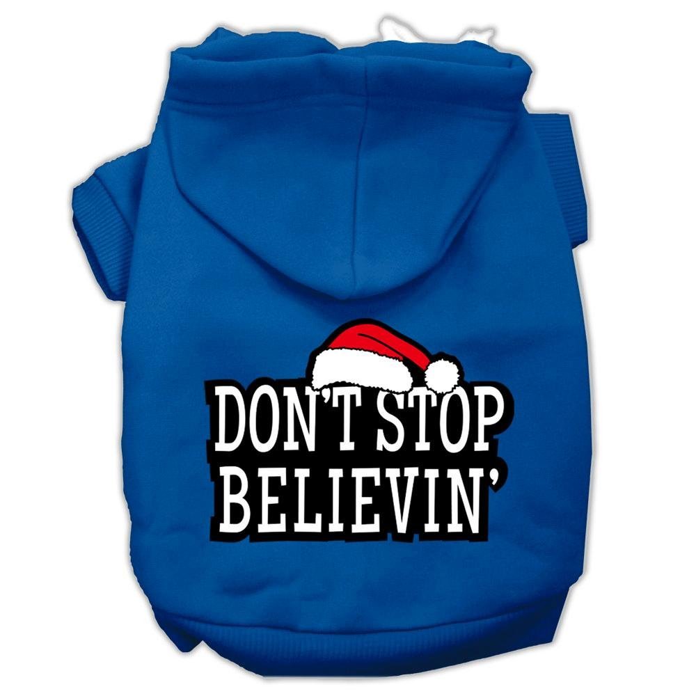 Christmas Pet Dog & Cat Hoodie Screen Printed, Don't Stop Believin Blue XS (0-3 lbs.)