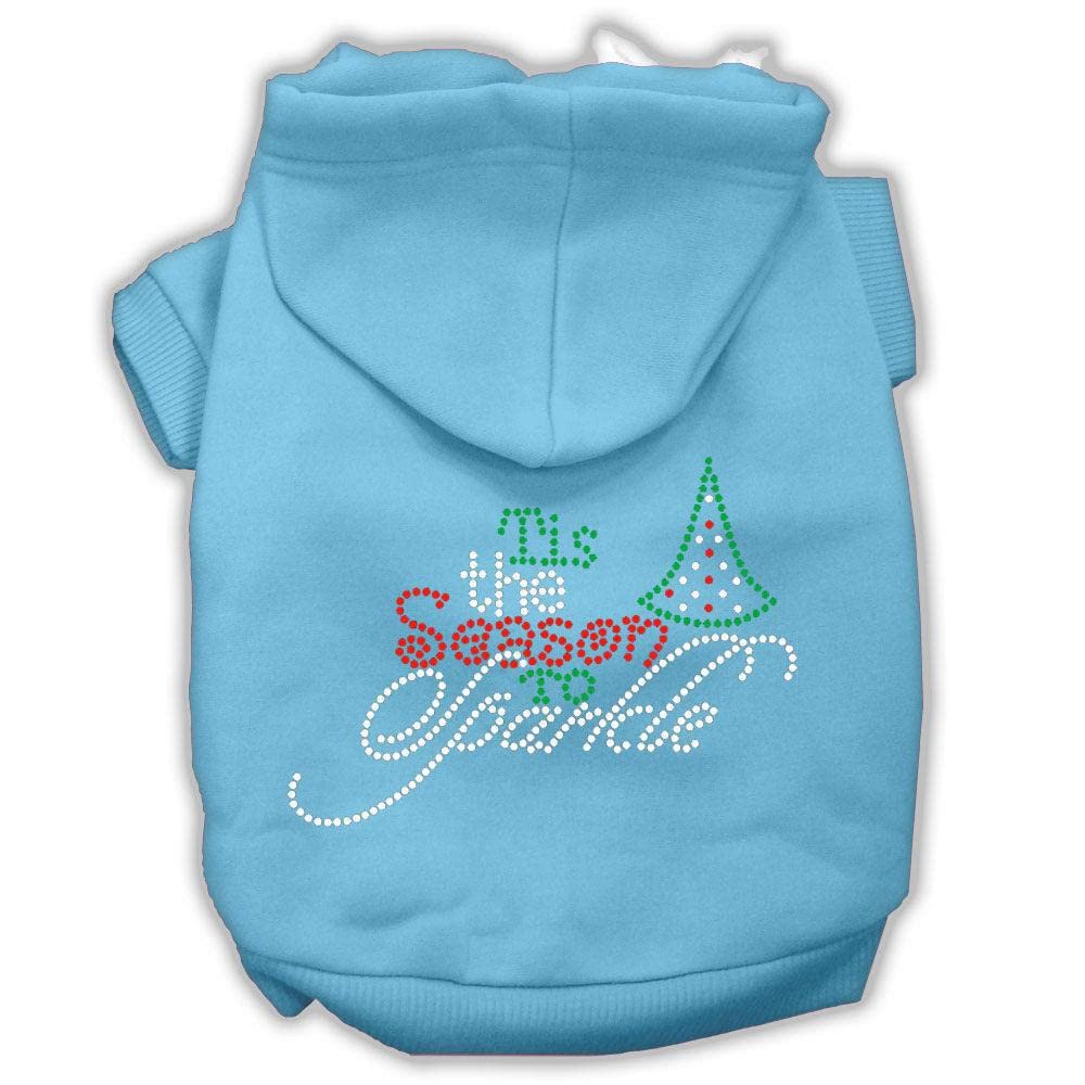 Christmas Pet, Dog & Cat Hoodie Rhinestone, 'Tis The Season To Sparkle' Baby Blue Xl (14-20 Lbs.)