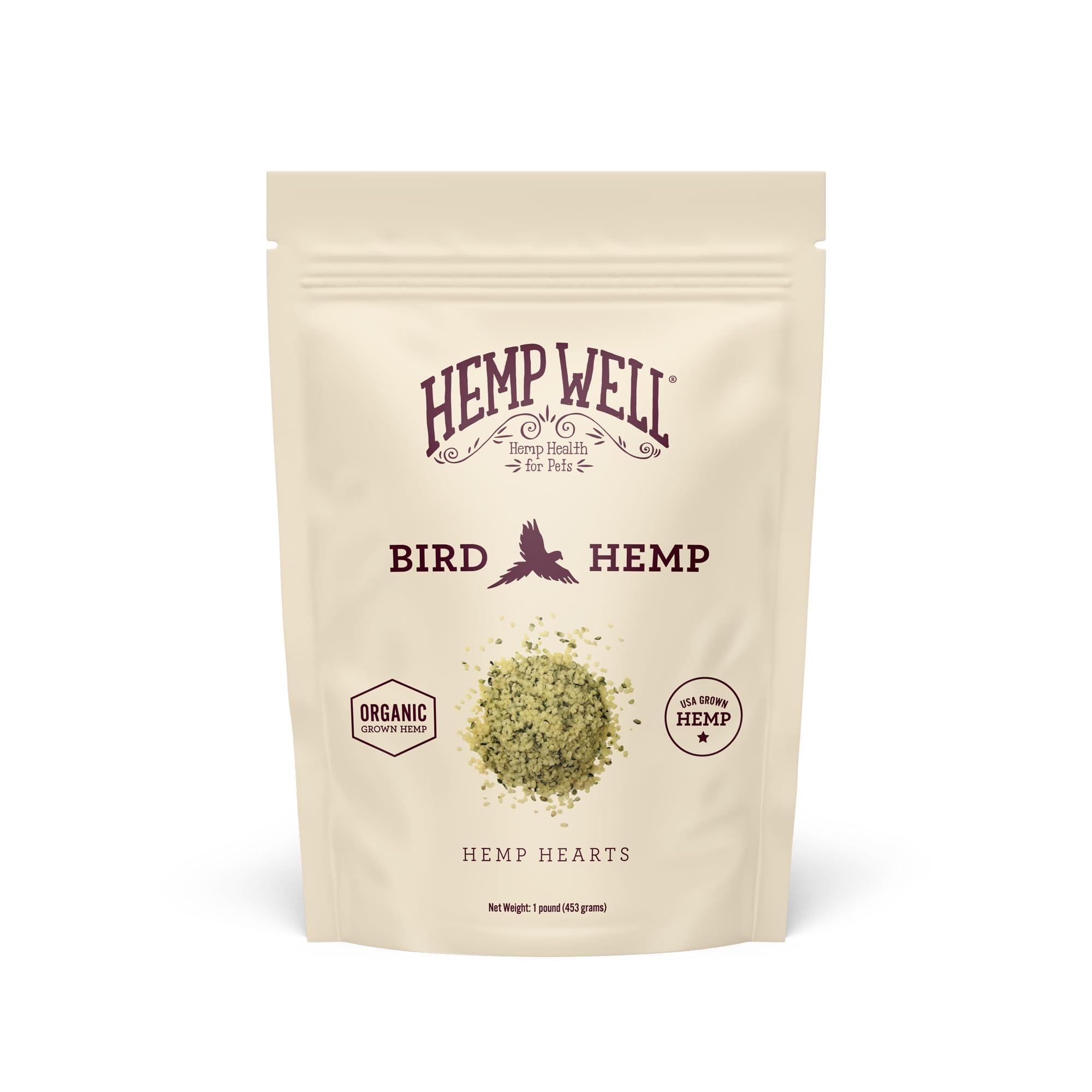Hemp Well Organic Hemp Hearts -Reduces Feather Plucking, Promotes Relaxation, Immune Support, Organically Sourced, USA Grown, GM