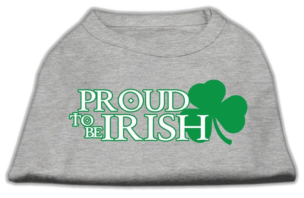 Pet Dog & Cat Shirt Screen Printed, 'Proud To Be Irish' Gray Lg (10-14 Lbs.)