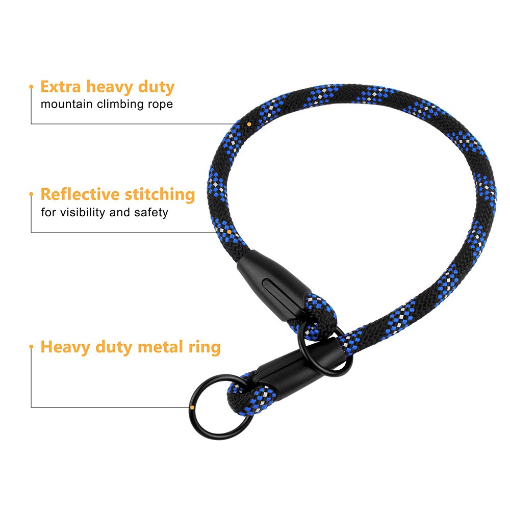 Bronzedog Rope Pro Training Dog Collar Braided No Pull Quick Release Round Lead Collars For Dogs Small Medium Large Puppy (L - 21.7' Long, Blue)