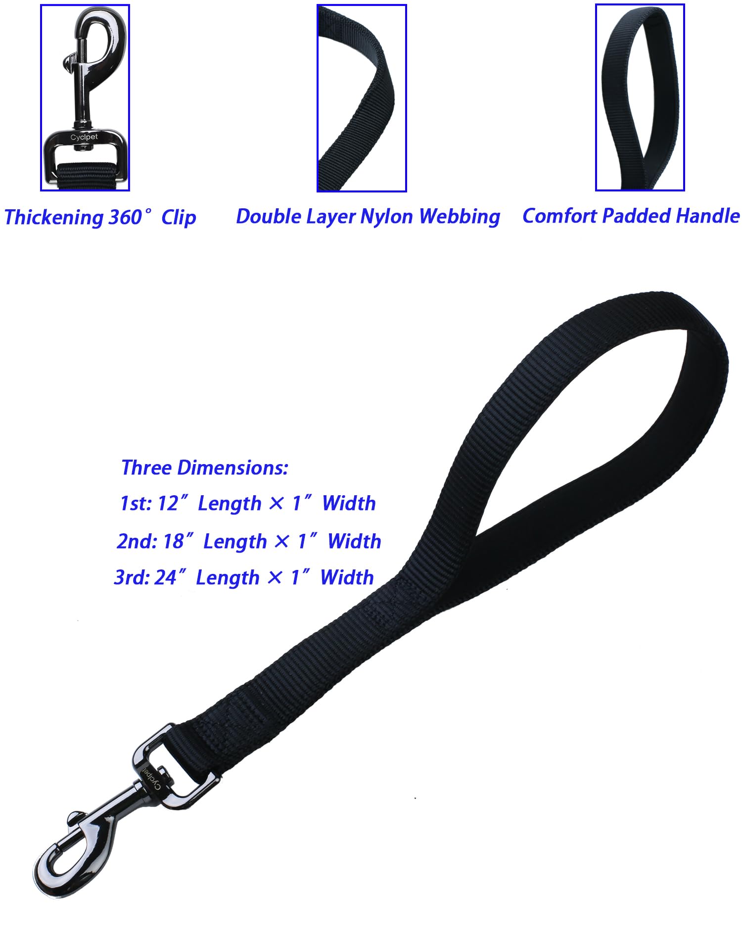 Cyclpet Premium 12 Inches Short Dog Leash With Sturdy Nylon And Comfortable Padded Handle For Giant Large Medium Breed Dogs Dail