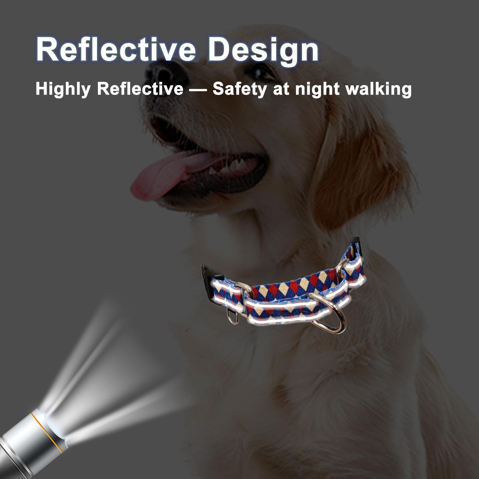 Fidohug Reflective Martingale Dog Collar With Buckle Soft Nylon Geometric Patterns Pet Collars For Medium Dogs (Argyle, M)