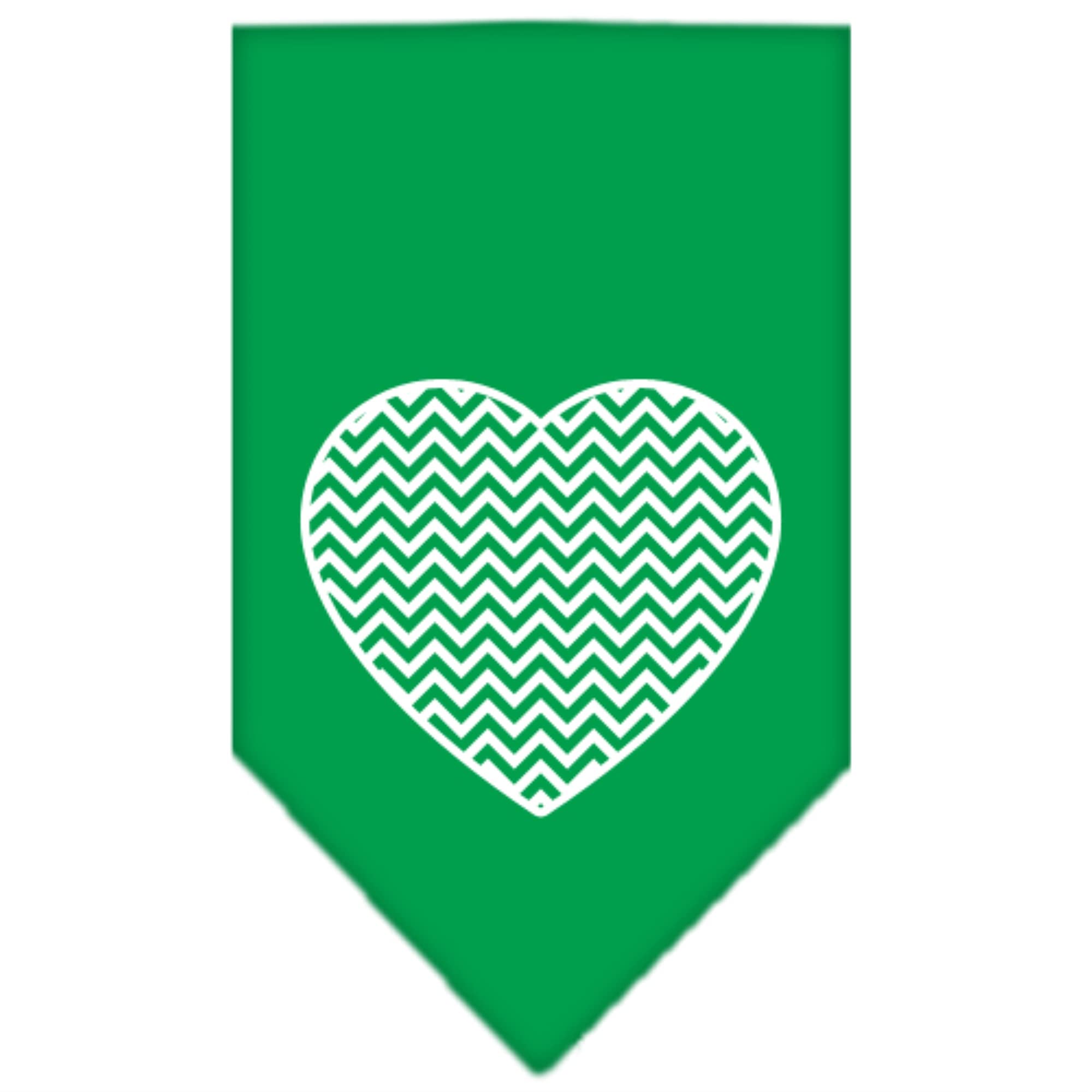 Pet and Dog Bandana Screen Printed, Chevron Heart Emerald Green Small