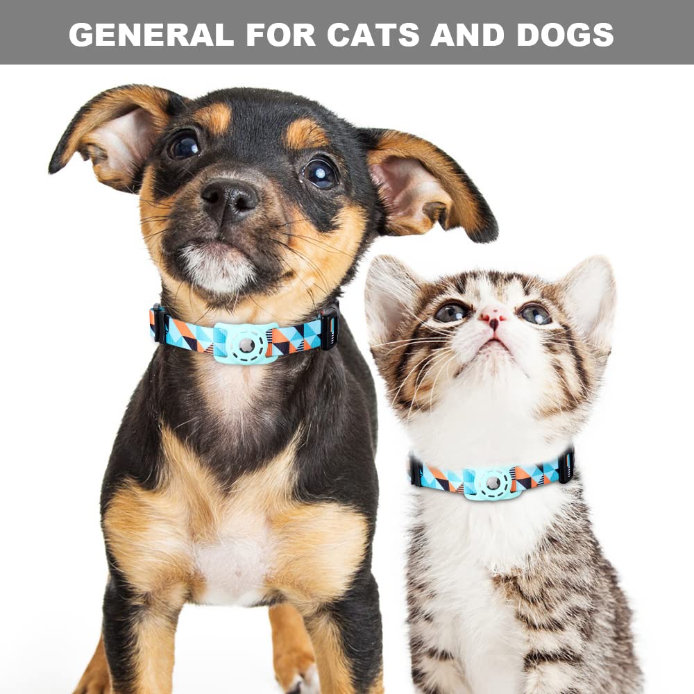 Konity Airtag Dog Collar, Polyester Puppy Collar With Silicone Holder, Stylish Patterns Pet Case For Cat Small, Medium, Large, A