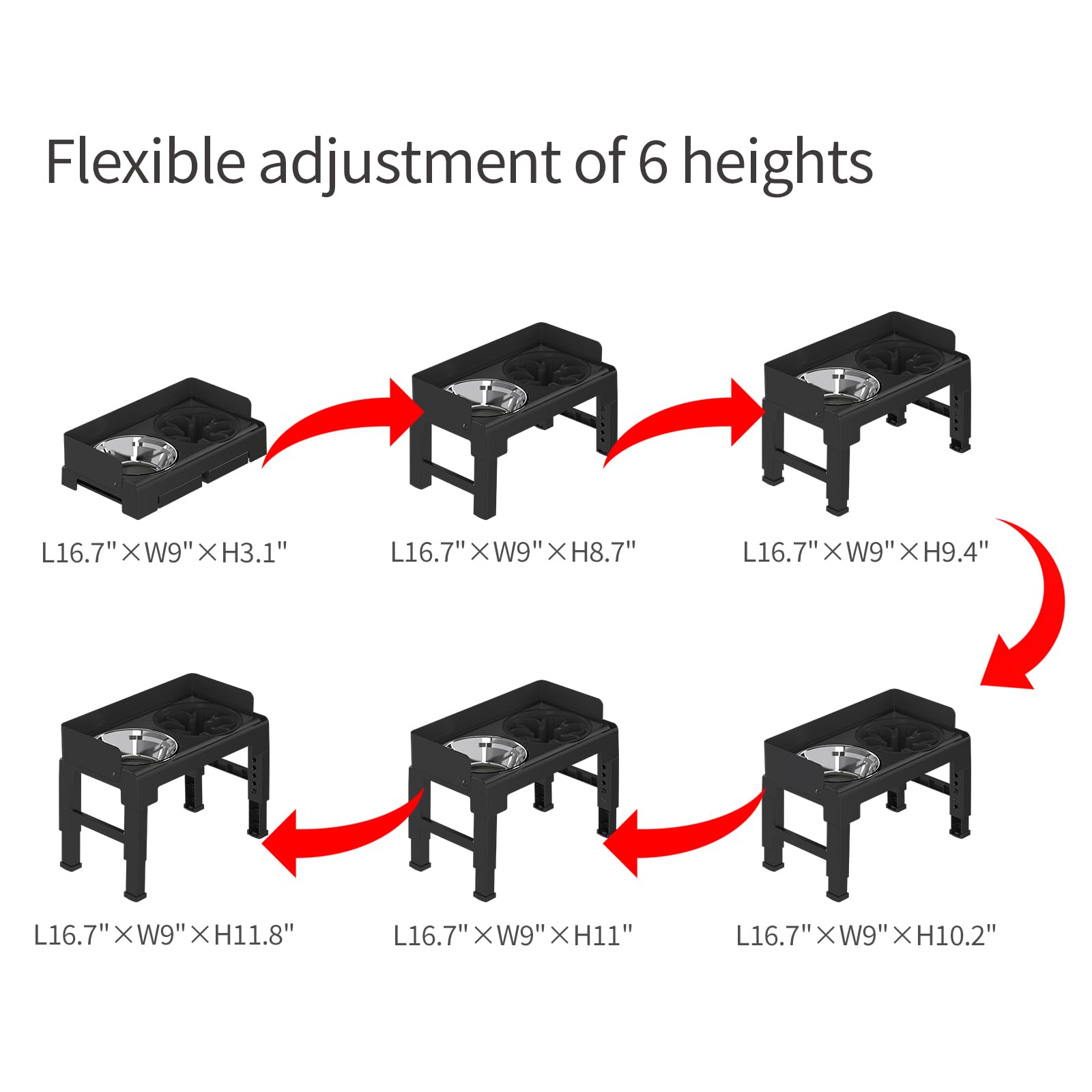 Pakeway Elevated Dog Bowls, Spill Proof, Tiltable Dog Feeder With 1 Stainless Steel Bowls &1 Slow Feeder, 6 Height Adjustable Ra