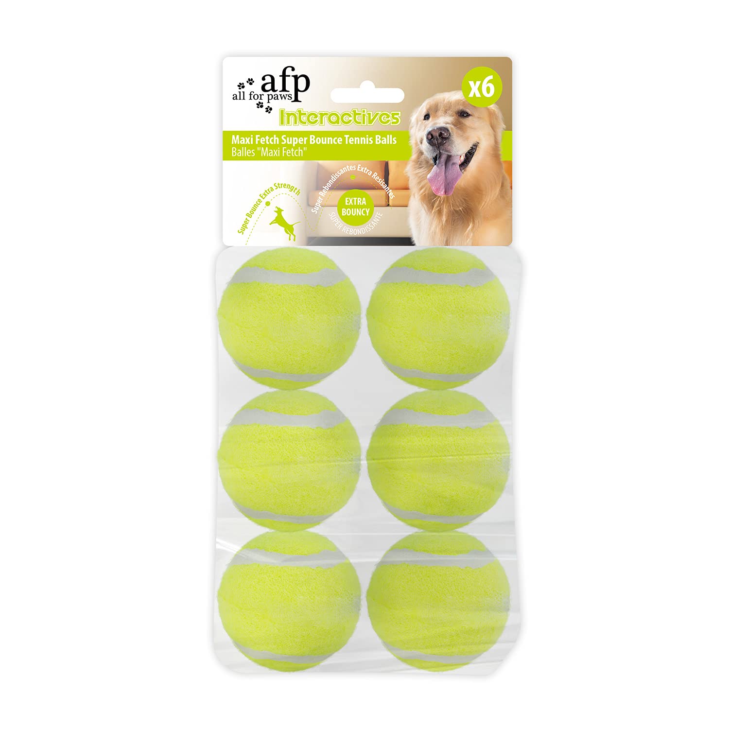 All For Paws Interactive Super Bounce Tennis Balls Dog Toy, Pet Safe Toys For Exercise And Training, 2.5 Inch Diameter (6 Pack)