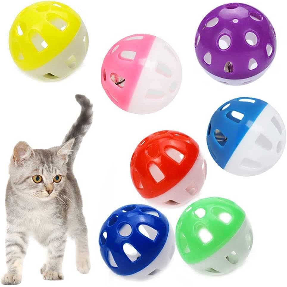 Woofy Plastic Cat Sphere Ball With Inside Bell, Colorful 4Cm Balls Pounce Chase Interactive Rattle Ball Toys For Cats And Kitten