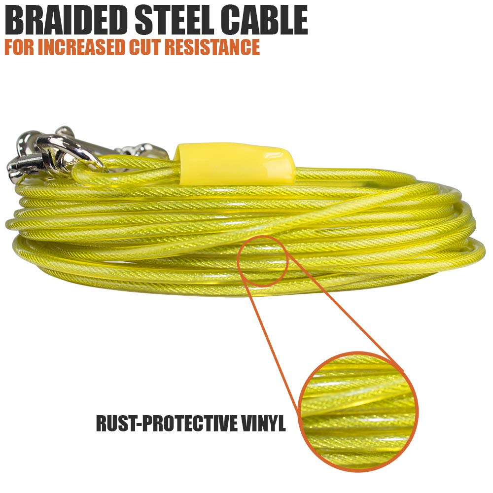 Bv Dog Tie Out Cable 25 Feet- Dog Leads For Yard Light Weight- Up To 35 Pounds | Tie Out Cable For Dogs, Reflective Dog Lead, Dog Cable 25Ft | Rust Free Dog Chain Outdoor | Dog Chain For Yard(Yellow)