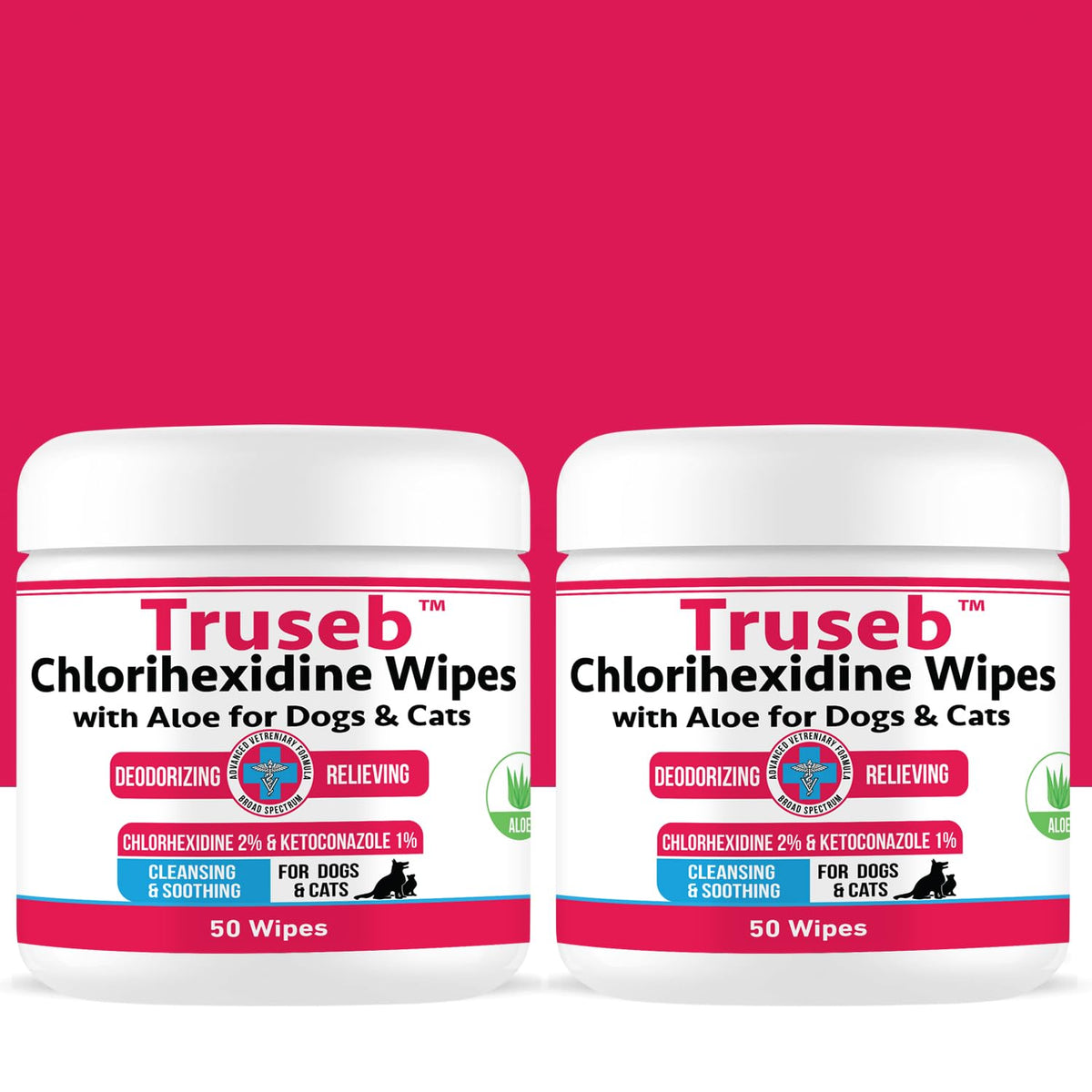 Pet Health Pharma Truseb Topical For Dogs, Cats And Horses - With Aloe For Cleansing (Ketoconazole & Chlorhexidine Wipes, 100 Co