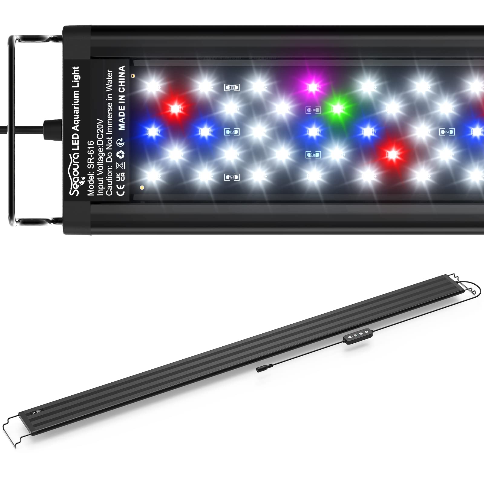 Seaoura Led Aquarium Light For Plants-Full Spectrum Fish Tank Light With Timer Auto On/Off, 48-54 Inch, Adjustable Brightness, White Blue Red Green Pink Leds With Extendable Brackets For Freshwater