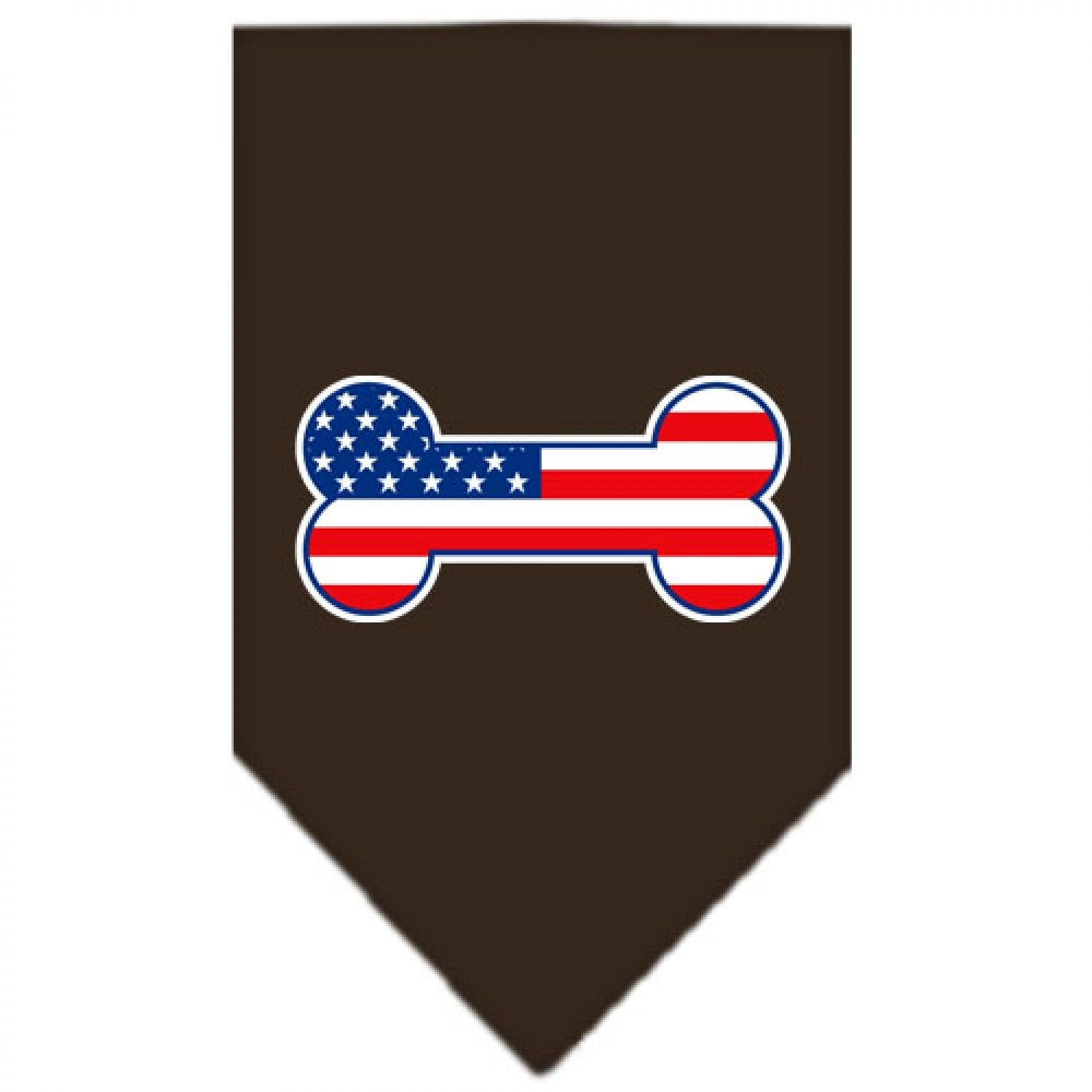 Pet and Dog Bandana Screen Printed, &quot;Bone Shaped American Flag&quot; Cocoa Small