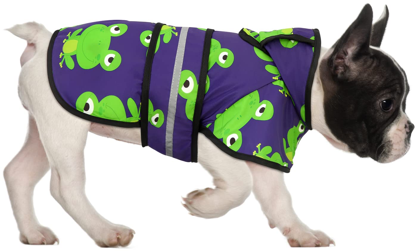 Hde Dog Raincoat Hooded Slicker Poncho For Small To X-Large Dogs And Puppies Frogs - M