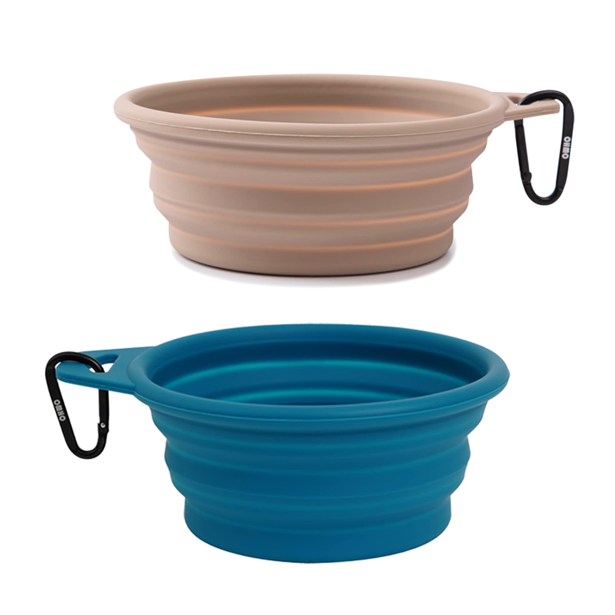 Ohmo Collapsible Dog Bowl(2 Pack, 12Oz/400Ml, Peacock Blue&Beige) Premium Silicone Pet Water Bowls For Cats & Dogs, Portable Dog Travel Bowls Foldable For Outdoor Camping Hiking